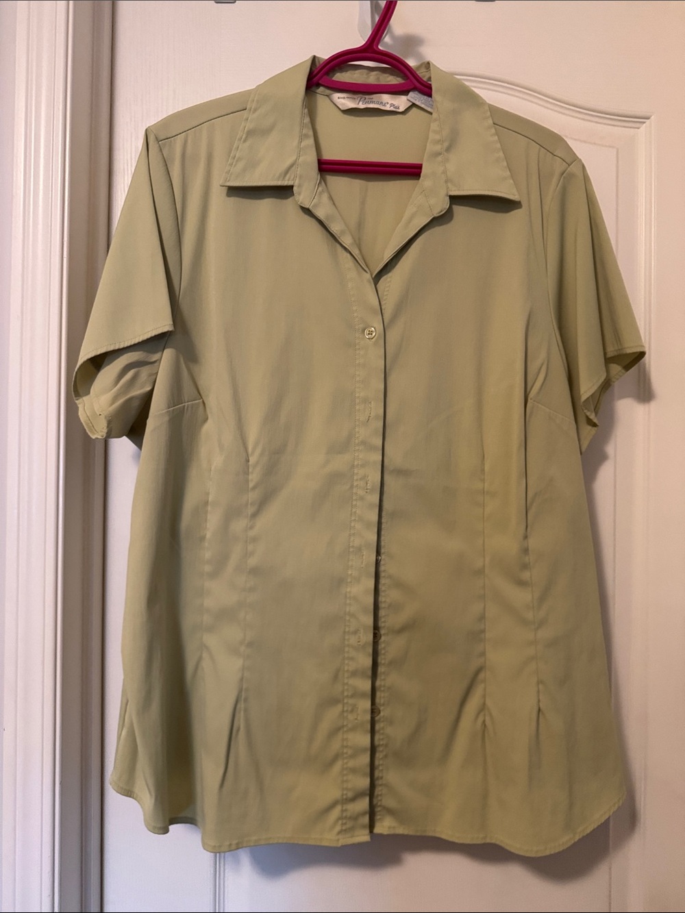 Short Sleeve Button-Front Women's Top in Light Green